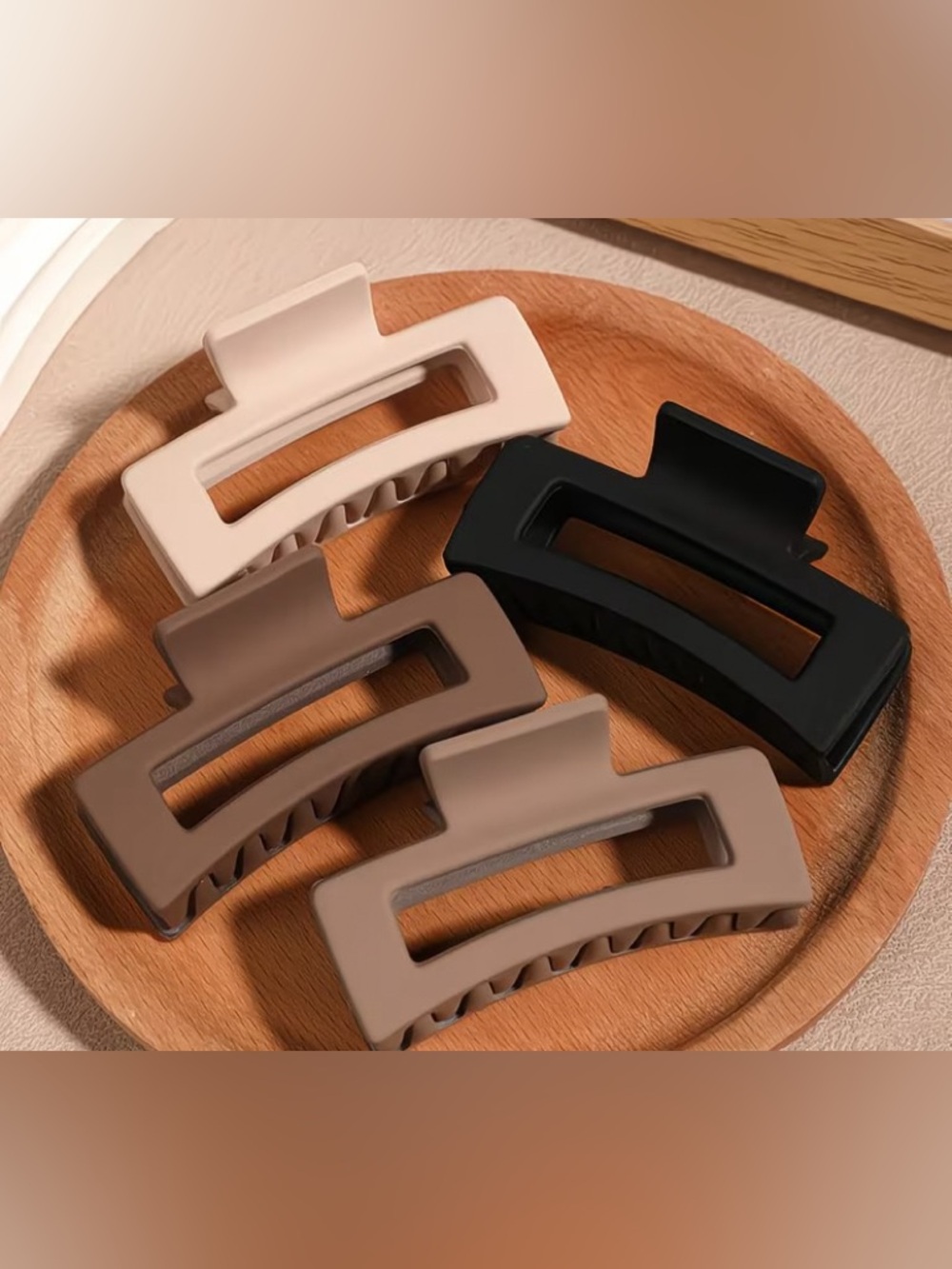 Neutral Matte Rectangle Hair Claw Clip Set - Black, Taupe, Beige